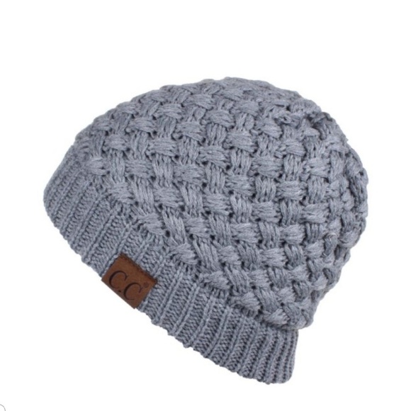 C.C Beanie Basket Weave Light Gray with Lining - Picture 4 of 4